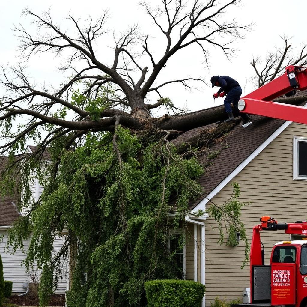 Emergency storm damage tree removal from a Knoxville home roof